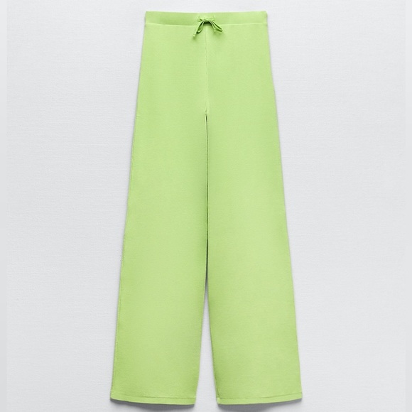 Zara nwt green ribbed wide leg flared soft pants bohemian hippie - Picture 2 of 3